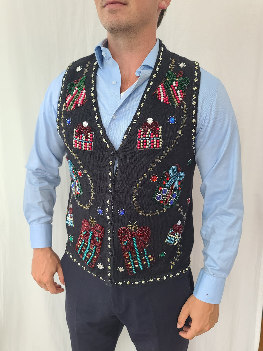 Highly Embellished with Beads and Stones Christmas Vest  The Sweater  Emporium