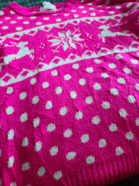 Hot Pink Reindeer Polka-dot Winter Sweater