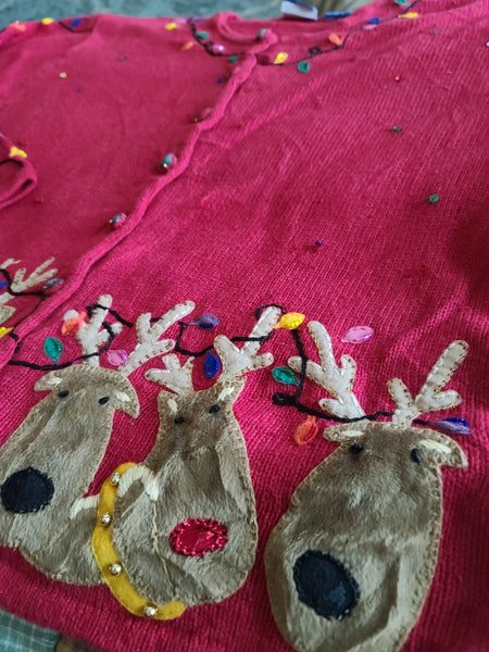 Red Reindeer Cardigan Christmas Sweater