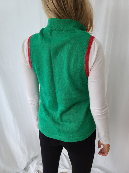 Candy Cane Green Zip up Christmas Vest