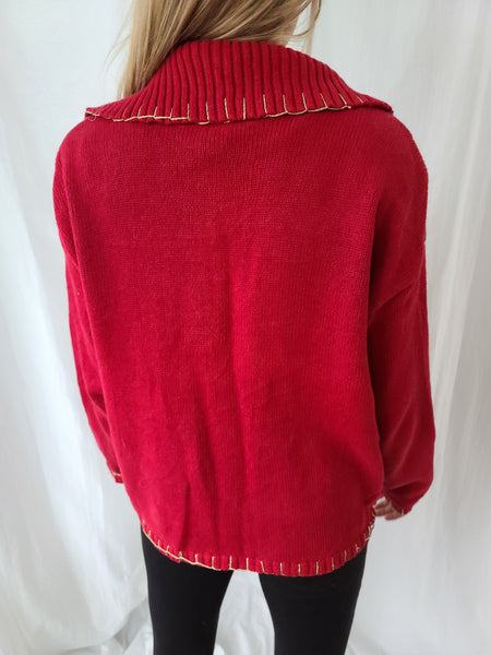 Vintage 2004 Quilt-like pattern Zip up Christmas Sweater