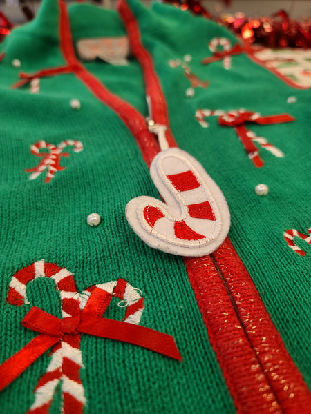 Candy Cane Green Zip up Christmas Vest