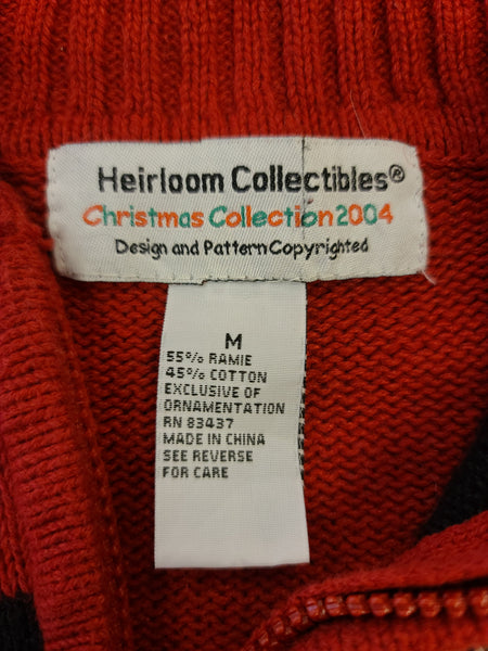 Vintage 2004 Quilt-like pattern Zip up Christmas Sweater