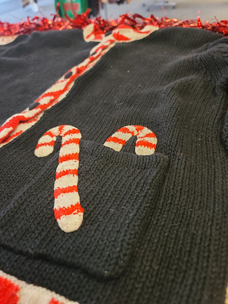 Candy Cane Vintage Christmas Sweater with Pockets