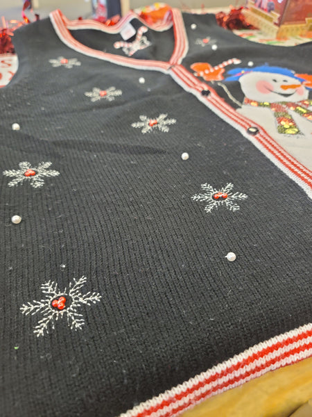 Black Snowman and Snowflakes Christmas Vest