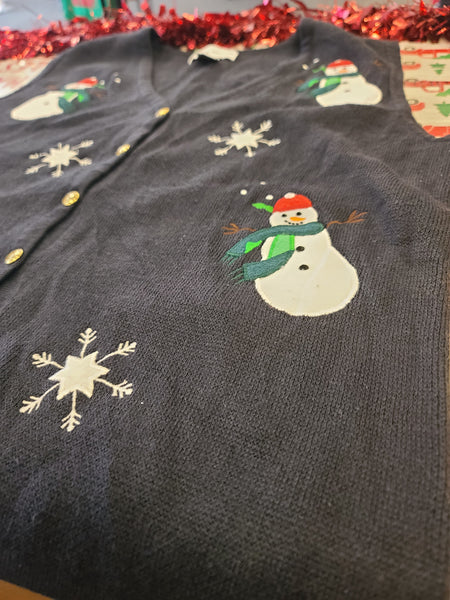 Blue Snowmen and Snowflakes button Vest
