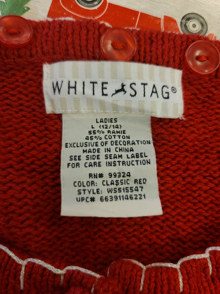 Snowflakes on Red Button up Sweater