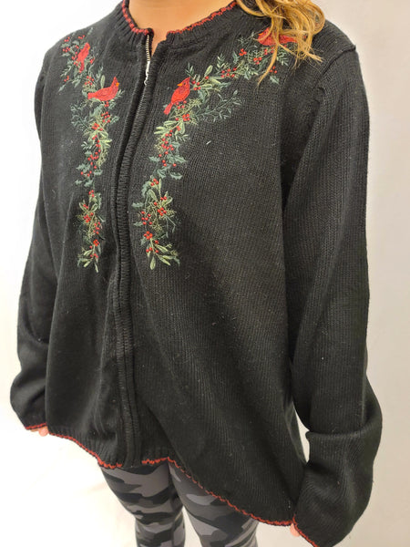 Cardinals on Holly Zipper Sweater
