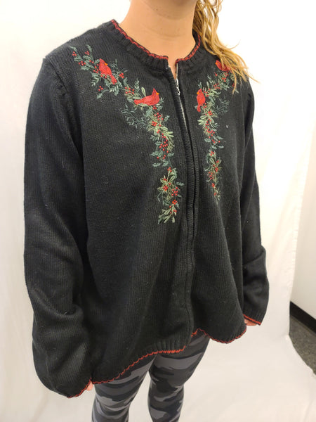 Cardinals on Holly Zipper Sweater