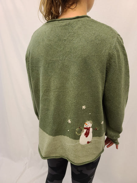 Snowmen in a Field with Snow Falling Zipper Sweater