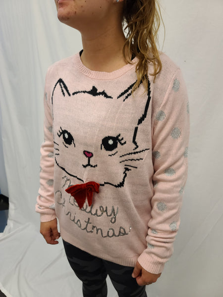 Meowy Christmas Pink Pullover Sweater