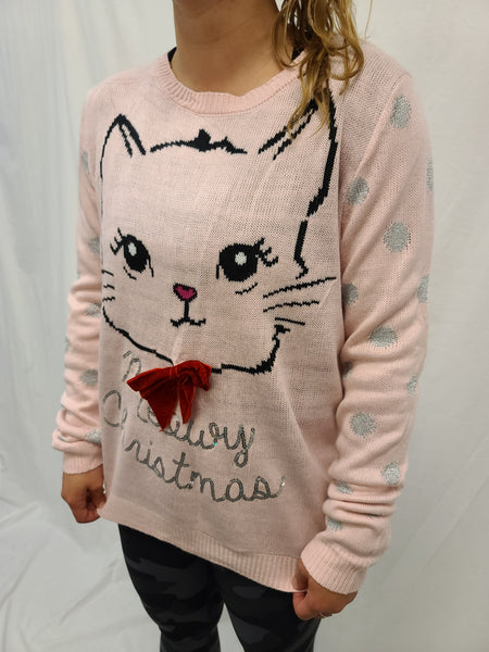 Meowy Christmas Pink Pullover Sweater
