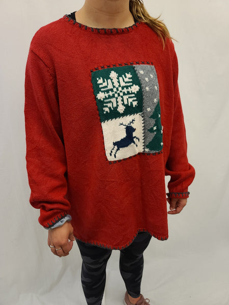 Reindeer Tree Snowflake Pullover Sweater