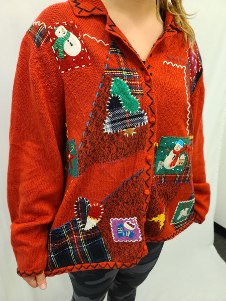 Patchwork Christmas Button Up Christmas Sweater