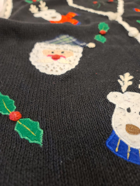 Santa and Reindeer Black Button Vest