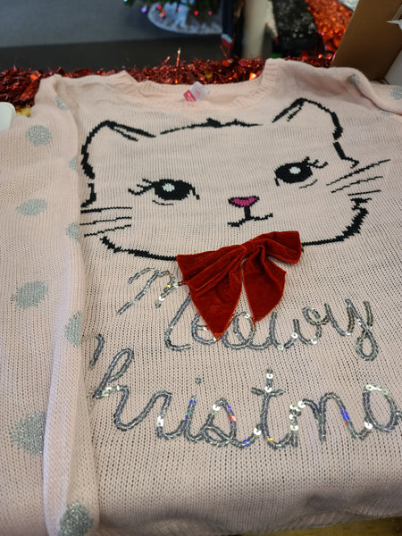Meowy Christmas Pink Pullover Sweater