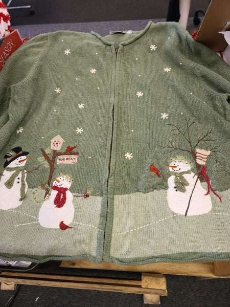 Snowmen in a Field with Snow Falling Zipper Sweater