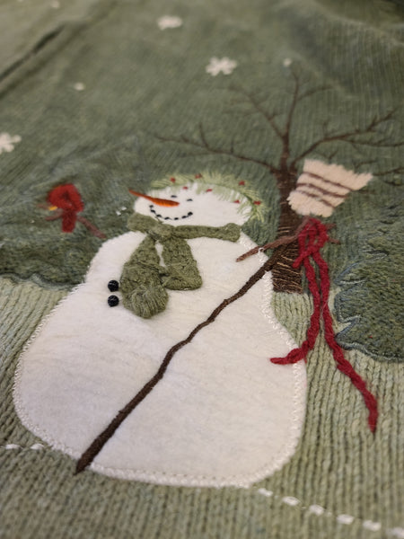 Snowmen in a Field with Snow Falling Zipper Sweater
