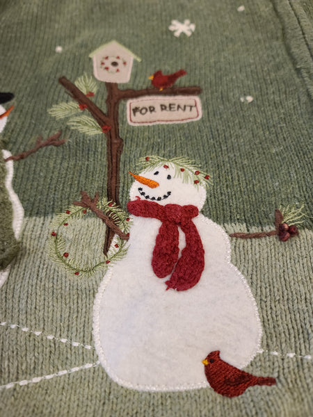 Snowmen in a Field with Snow Falling Zipper Sweater
