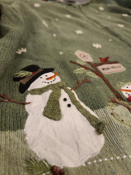Snowmen in a Field with Snow Falling Zipper Sweater