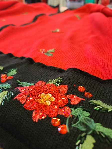 Poinsettia and Holly Zipper Sweater