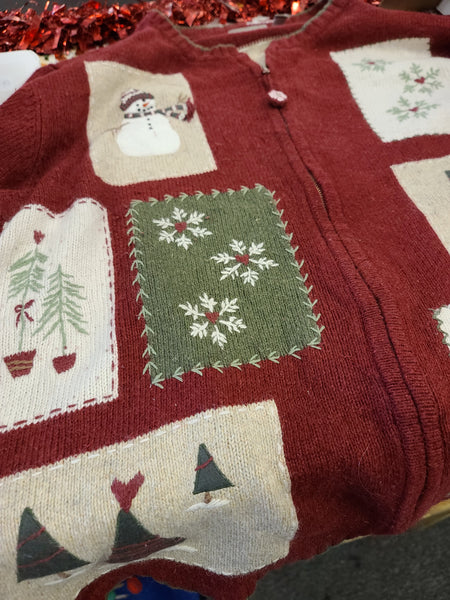 Snowmen and Trees Patch Zipper Sweater