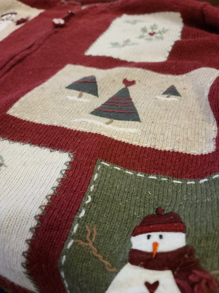 Snowmen and Trees Patch Zipper Sweater