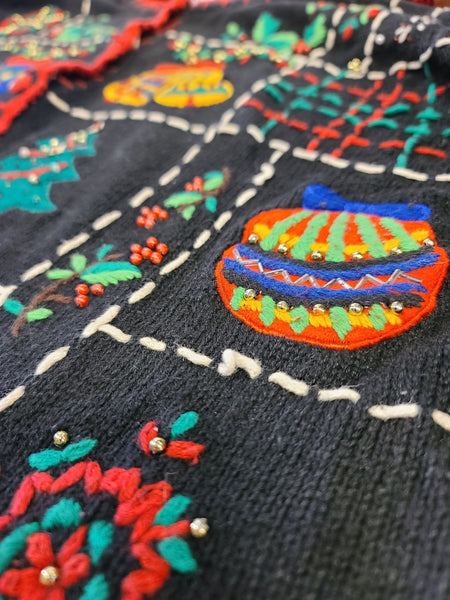 Assorted Christmas Stitchery Button Sweater