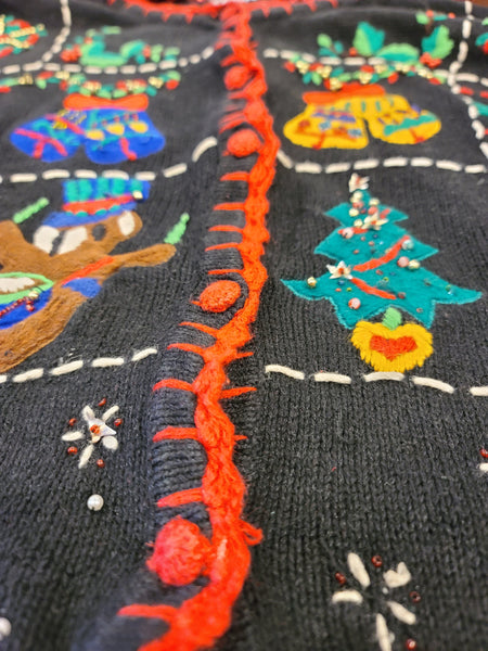 Assorted Christmas Stitchery Button Sweater