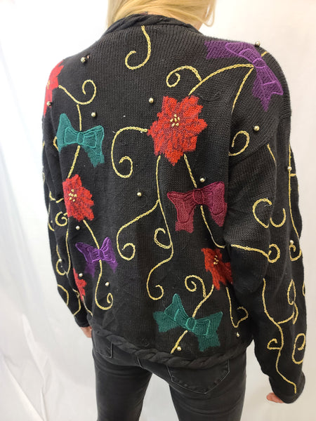 1994 Eagle's Eye Flowers and Bows Button Sweater