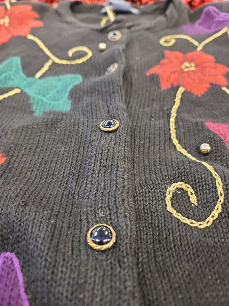 1994 Eagle's Eye Flowers and Bows Button Sweater
