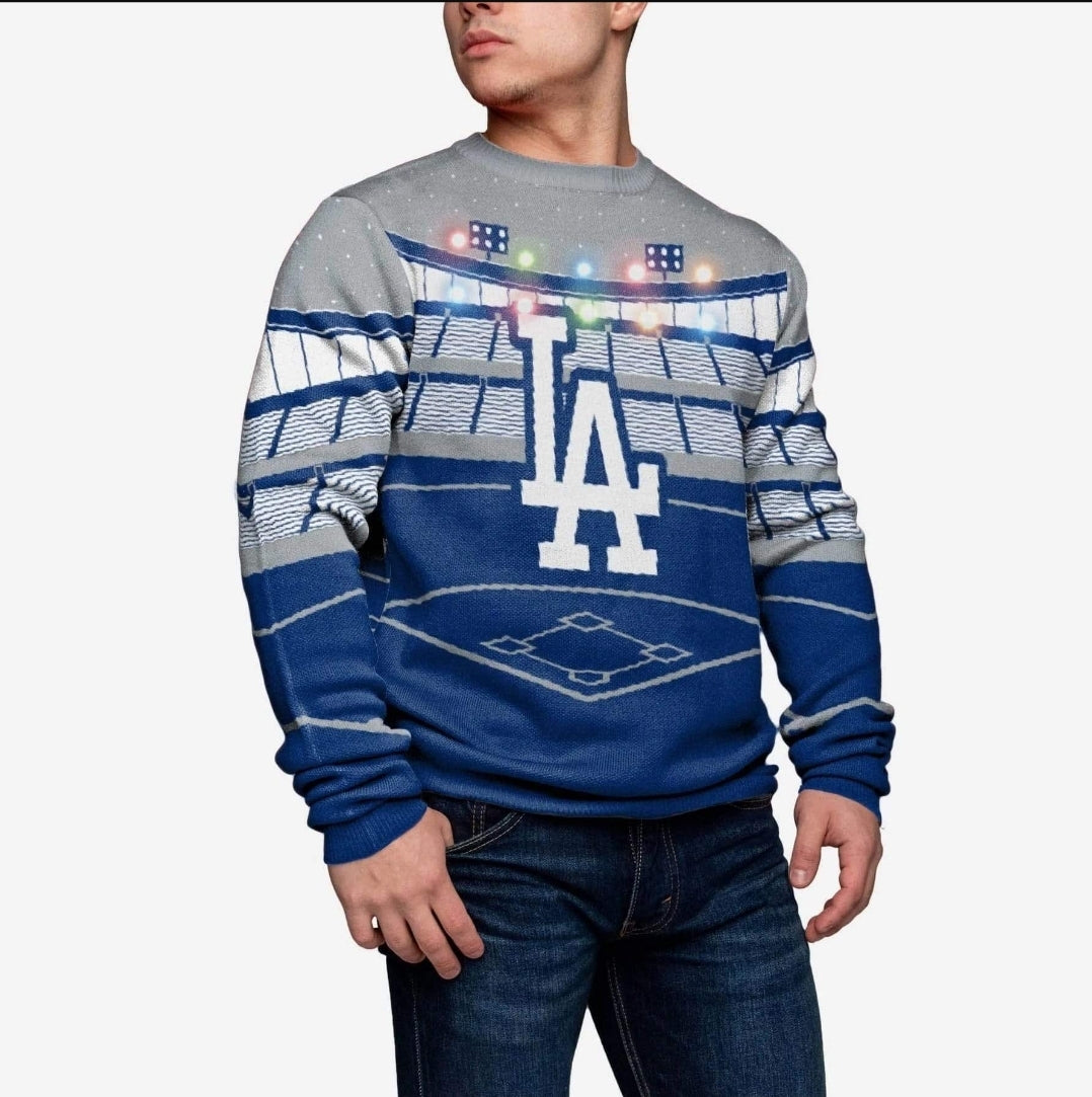LA Dodgers Sweater Mens 2XL Los Angeles Blue Gray Knit Official Ugly  Christmas