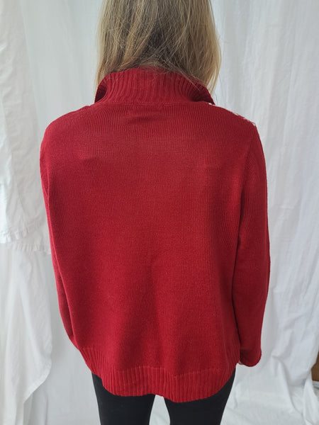 Red Snowflake Quarter-zip Pullover Winter Sweater