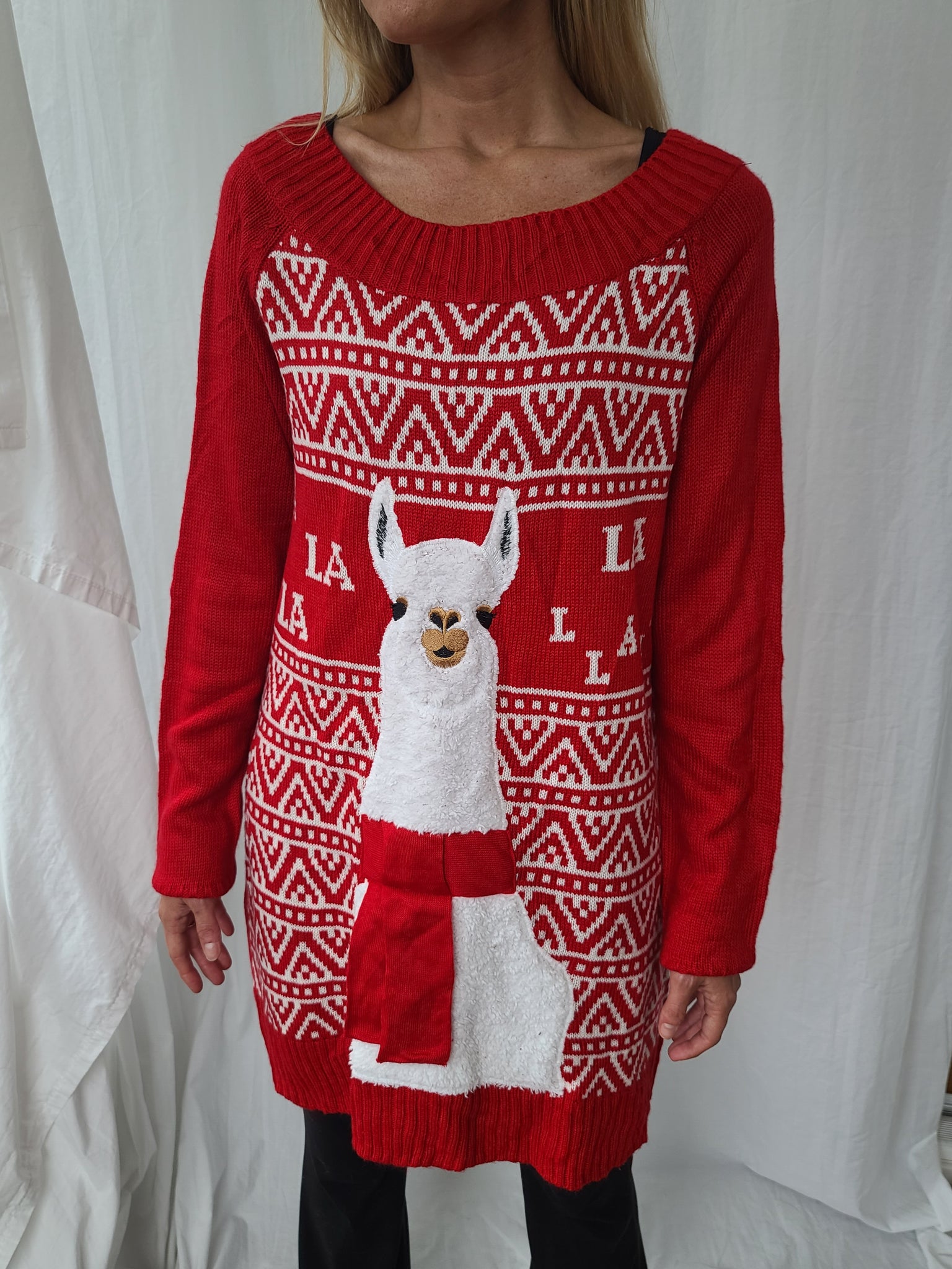 Llama Long Length Pullover Christmas Sweater