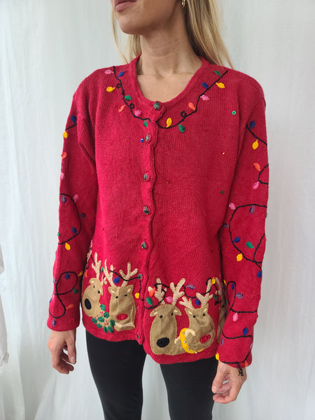 Red Reindeer Cardigan Christmas Sweater