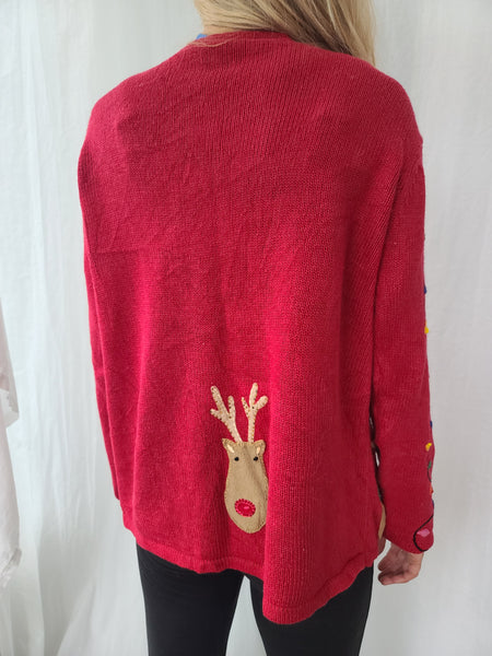 Red Reindeer Cardigan Christmas Sweater