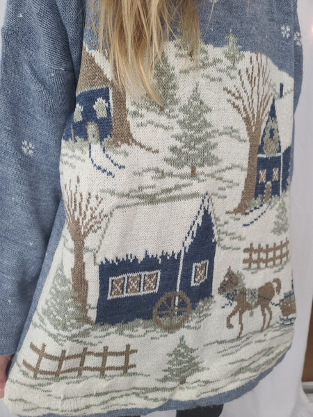Country Village with Horse and Sleigh Winter Sweater