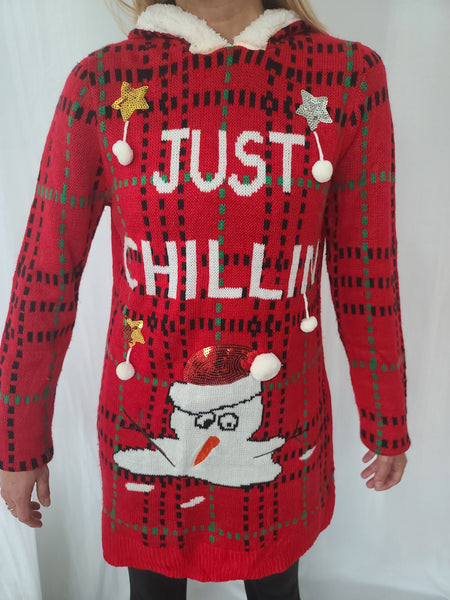 Just Chillin Melted Snowman with Hood Long Sweater