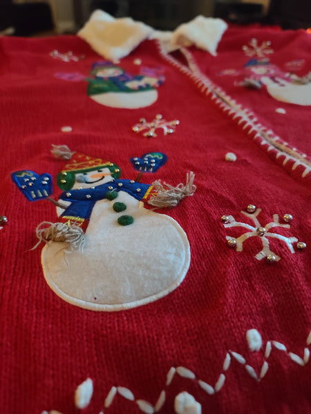 Snowmen with furry collar zip-up Christmas Sweater