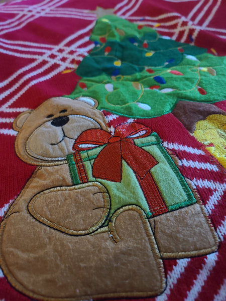 Christmas Tree with Bear and Presents Red Sweater