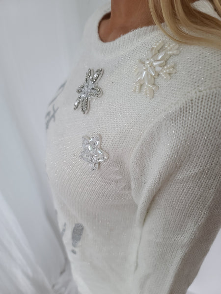 Let it Snow Pullover Sweater with Furry Cuffs