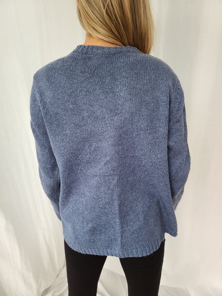 Snowman and Snow Winter Blue Zip up Sweater
