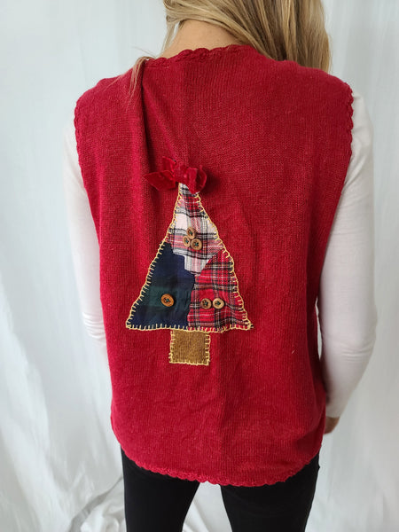 Red Christmas Tree Eagle's Eye Button Vest