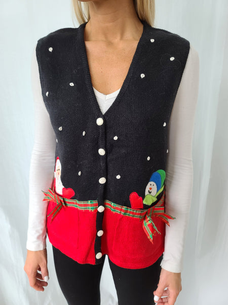 Santa and Snowman black and red vest with Pockets