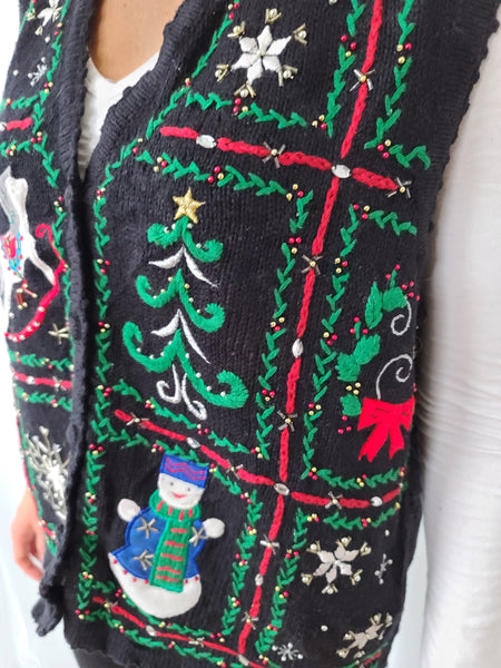 Christmas Squares Detailed Black Vest