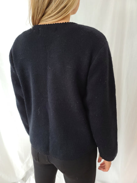 Black Vintage Tally-ho Tree Sweater with