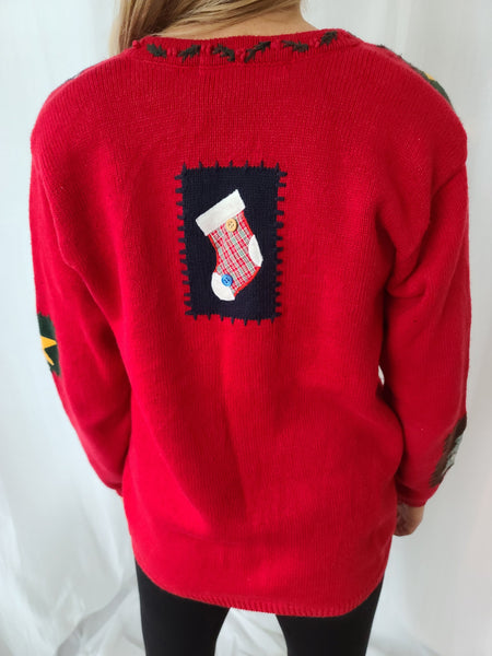 Christmas Patches Button up v-neck Sweater