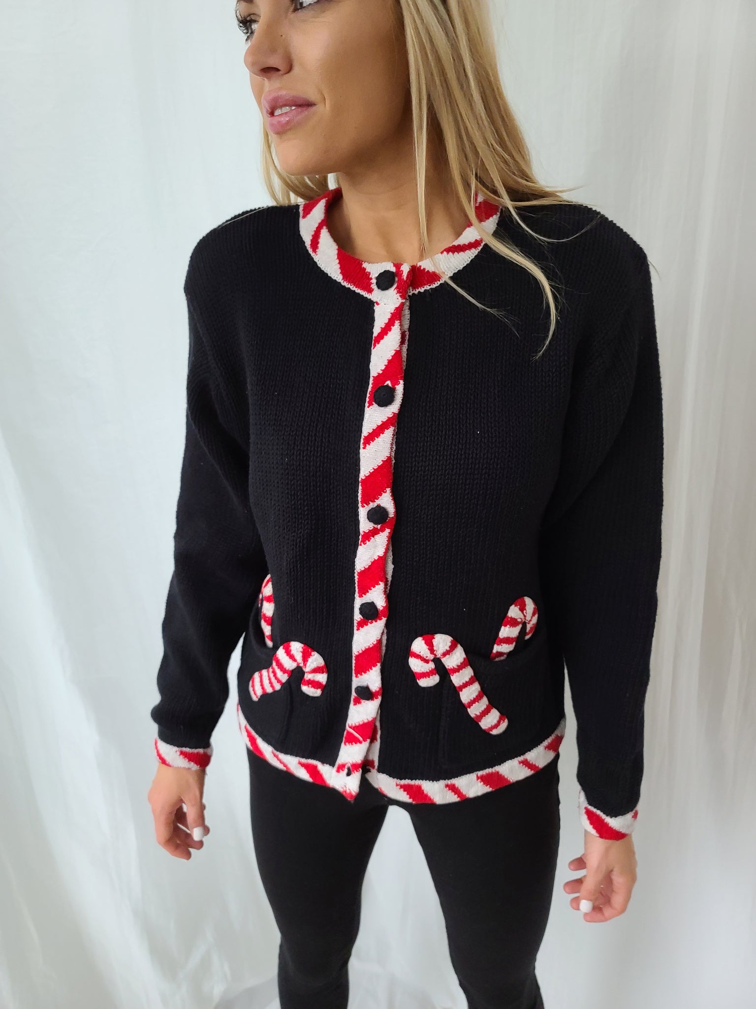 Candy Cane Vintage Christmas Sweater with Pockets