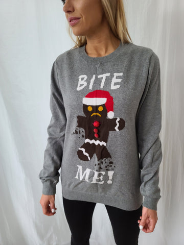 Bite Me Gingerbread Man Pullover Sweater
