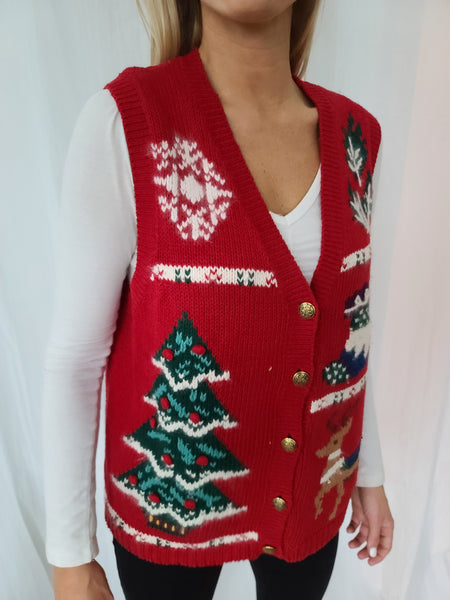 Vintage button up red Christmas Vest